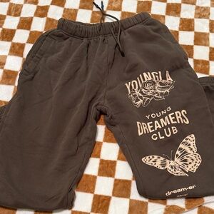 YoungLA Brown Kids Sweatpants with Cream Graphic
